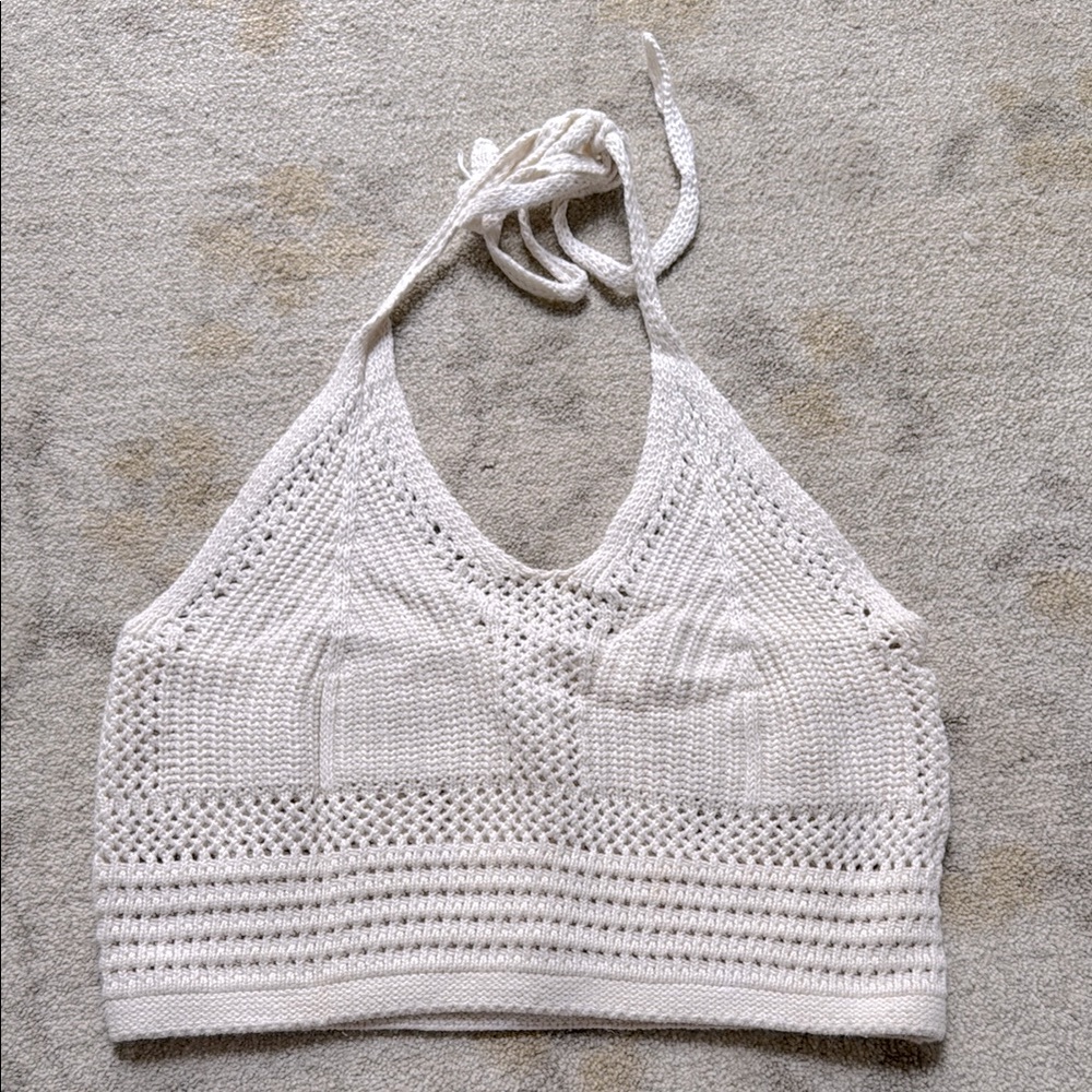Aerie White Knit Halter Top